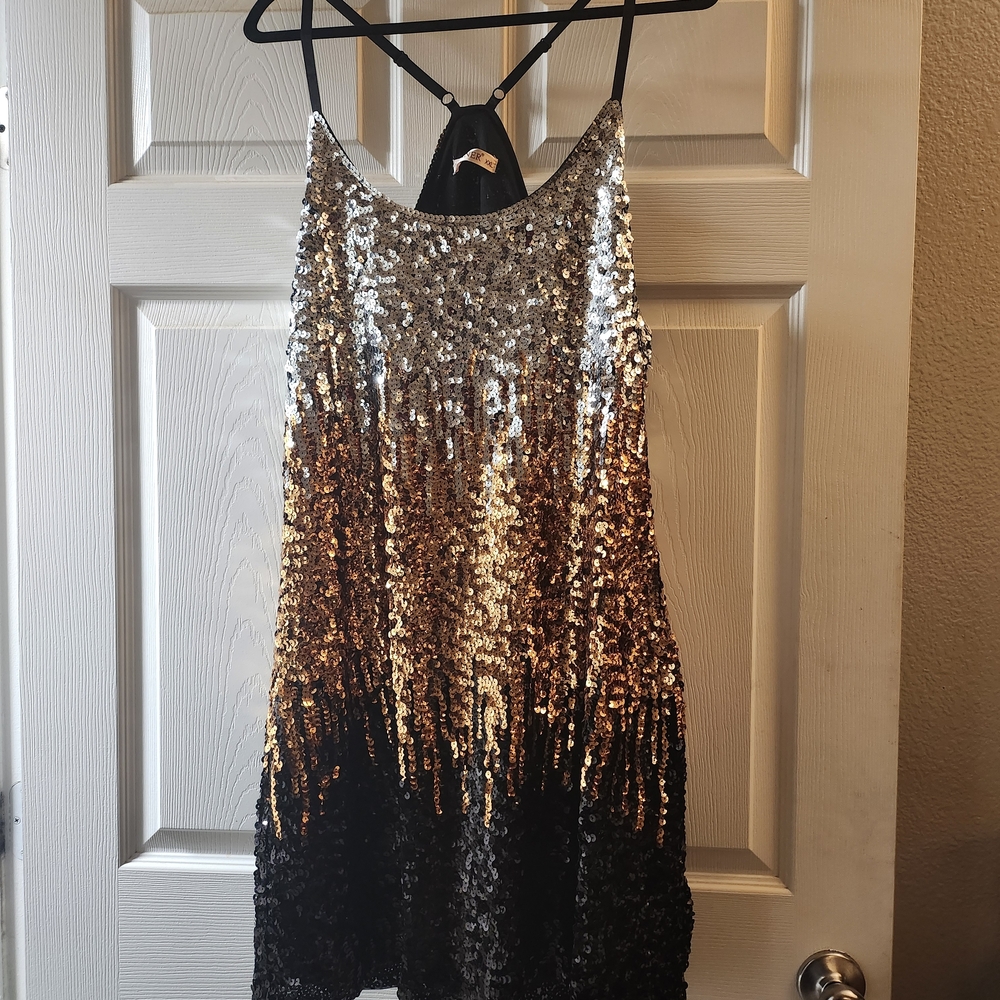 Sequin Mini Dress in Gold and Black